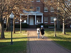 Daytime view of the main building on a large university campus